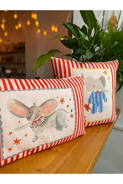 RahanDesign Children's Room Decorative Red Striped Suede 2-Piece Throw Pillow Cover - Children's Room Throw Pillow Cover Set