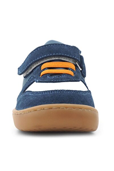 Rakerplus Bob Genuine Leather Navy Blue White Barefoot Velcro Elastic Baby Sneaker Shoes