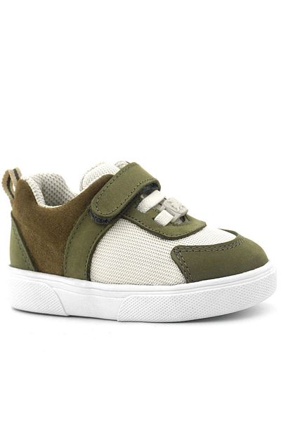 Rakerplus Genuine Leather Khaki Green Cream Color Velcro Baby Shoes