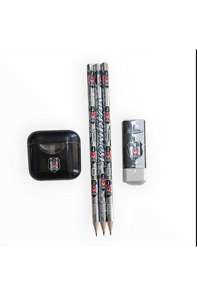 Beşiktaş Licensed Pencil Set (3 Pencils, Eraser, Black Sharpener)