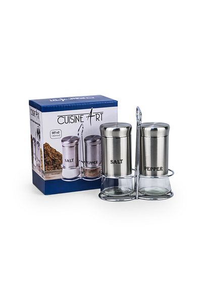 Cuisine Art Soda Lime Glass Salt & Pepper Set, 150ml, 2 Pieces, Silver