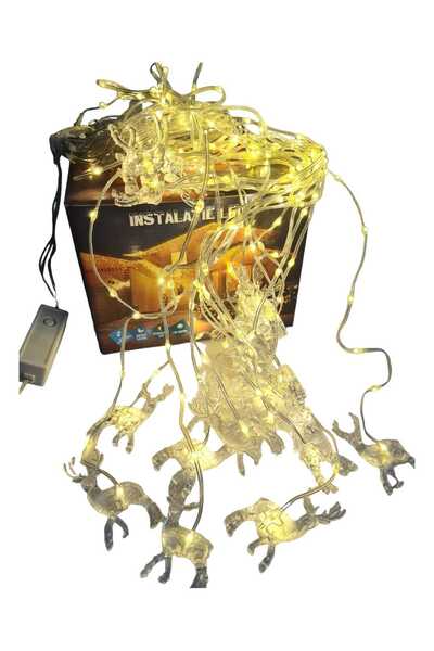 SDX Market Luminiță de Crăciun tip perdea cu franjuri și figurine de reni, 3,...