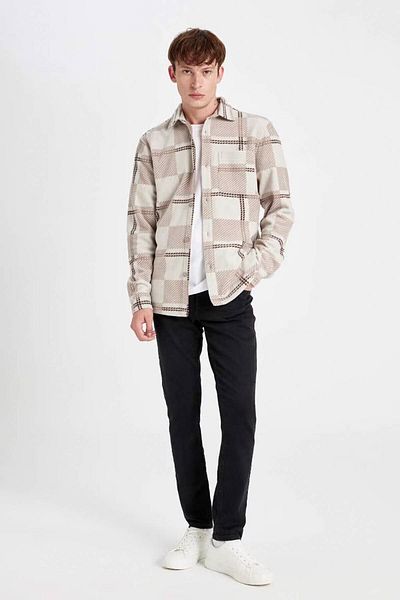 DeFacto Regular Fit Checked Fleece Long Sleeve Stone Men's Shirt V2767Az/Bg702