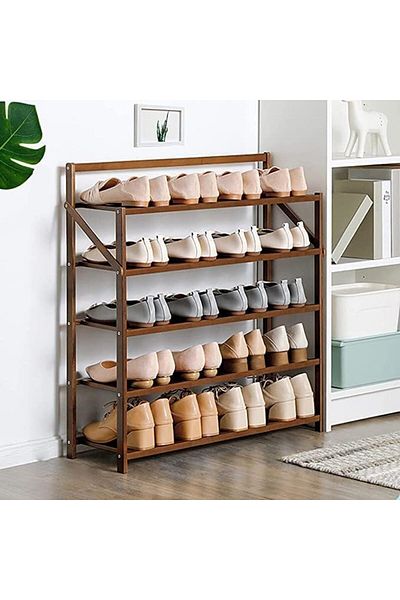 Generic Foldable Natural Bamboo Shoe Rack – Slim Space-Saving Shoe Organizer Shelf for Entryway, Small Sto