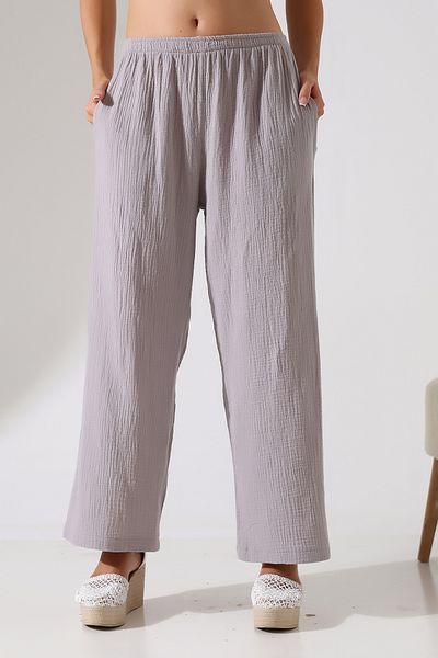 Dreamlike 100% Cotton Muslin Gray Pocket Palazzo Trousers