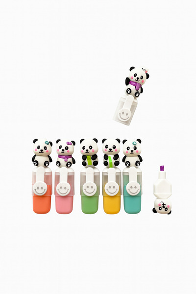 facnspt Set of 6 Colorful Highlighters with Panda Figures – Transparent Zippe...