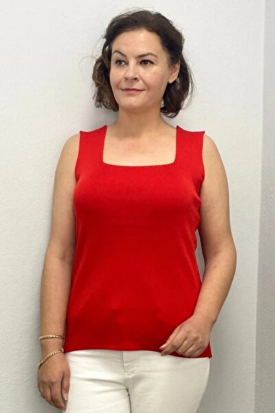 Mia Butik Plus Size Red Square Collar Knitwear Blouse