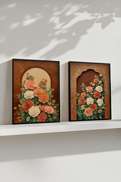 STARYUNA Маслена живопис с ефект на арка с флорален мотив, черна рамка, компл...