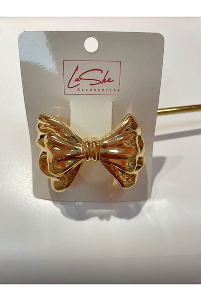La She Accessories Gold Color Automatic Metal Buckle with Ribbon Detail