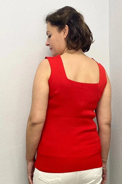 Mia Butik Plus Size Red Square Collar Knitwear Blouse