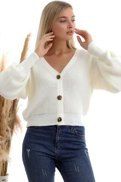 Devinka Dámský bílý kardigan s výstřihem do V se 3 knoflíčky