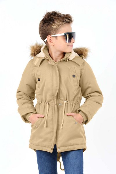 Asortix Boy's Removable Hooded Plush Lined Waterproof Winter Long Coat
