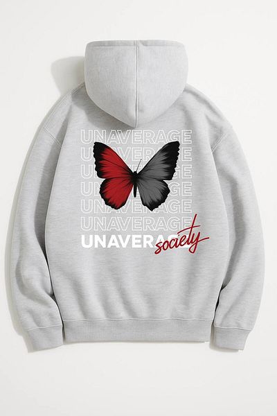 CLASSY.MODA Oversize Hooded Sweatshirt – Butterfly and Text Printed