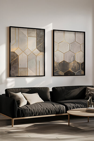 STARYUNA Set de pictură modernă dublă cu cadru din lemn negru cu modele geome...