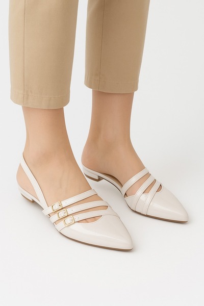 adelix Kadın Kısa Topuk Bantlı Stiletto Ayakkabı Beyaz