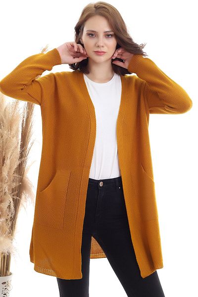Dreamlike Women's Mustard Kangaroo Pocket Knitwear Cardigan