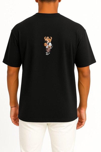 Bahriyeli Collection Oversize Cool Teddy Bear Logo Unisex T-Shirt with Chest and Back Design