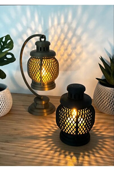 decory Lokus Mini Dekoratif Mumluk, Siyah Renk Mini Masa Lambası Pilli Mum Da...