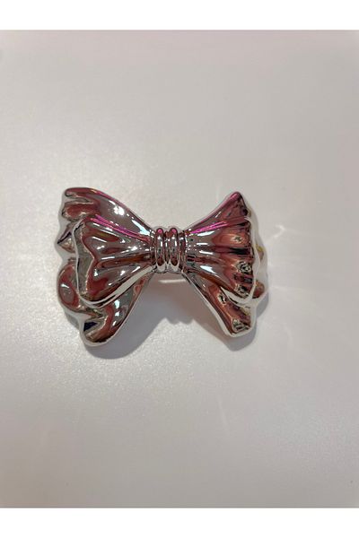 La She Accessories Silver-colored automatic metal buckle with ribbon detail.