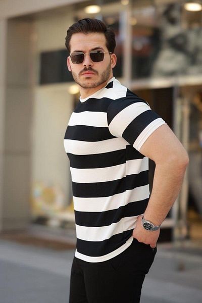 Aymood Men's Double Color Cotton Knitted Fabric Short Sleeve T-Shirt