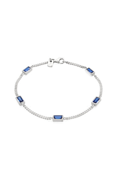 KUZZOI Náramek s kameny Pánský obdélníkový Armouredchain Syntetický safír Modrý 925 Sterling Silver