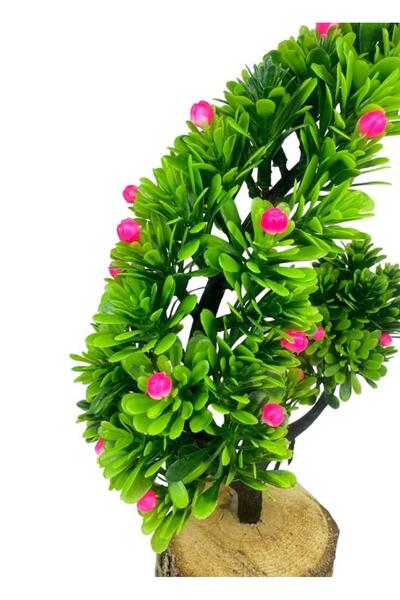 Nettenevime Yapay Çiçek Pembe Çiçekli Bonsai Ağacı Dekoratif Kütük Saksıda Yapay Ağaç Bonzai Hilal Model