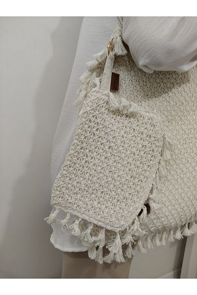 zümal tekstil tasarım Moder Linen Wallet Women's Shoulder Bag with Gift (Color Cream)