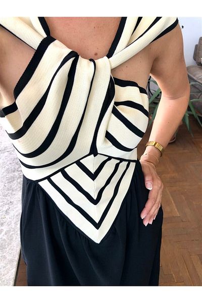 Gözde Tasarım Butik Women's Asymmetric Collar Knitwear Detailed Maxi Long Dress