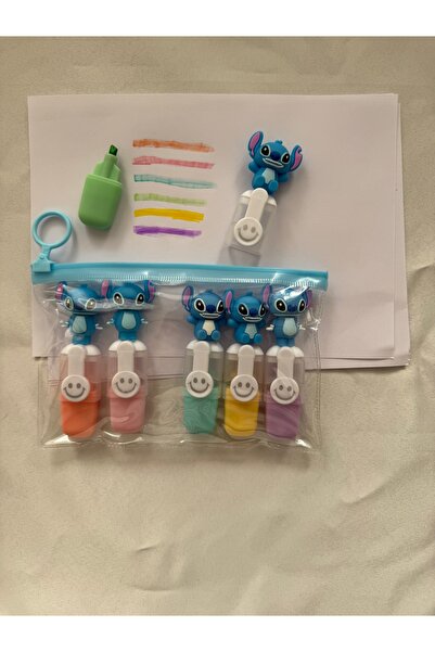 facnspt Set of 6 Colorful Highlighters with Stitch Figures – Transparent Bag ...