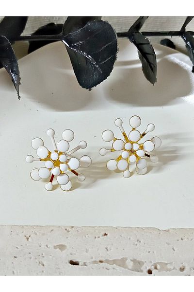 mos&more White Enamel Gold Earrings