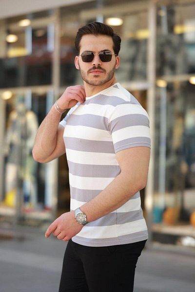 Aymood Men's Double Color Cotton Knitted Fabric Short Sleeve T-Shirt