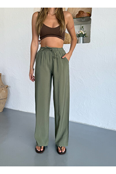 COMBİNE MİCHAİL Жіночі широкі штани з еластичним поясом, хакі