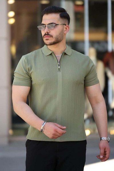 Aymood Men's Short Sleeve T-Shirt with Zipper Collar