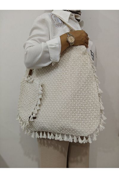 zümal tekstil tasarım Moder Linen Wallet Women's Shoulder Bag with Gift (Color Cream)