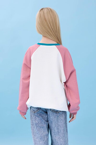 Perendi Εποχιακό φούτερ για κορίτσια με στάμπα ελέφαντα με λαιμόκοψη - εκρού/ξεθωριασμένο τριαντάφυλλο