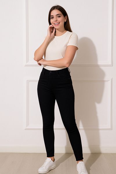 DELDNM Bagy Women's Black High Waist Lycra Stretchy Colorfast Fit Comfortable Skinny Skinny Leg Jeans Denim Pants