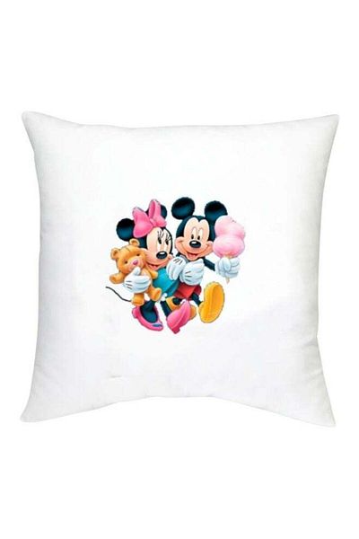 Generic Mickey And Minnie Mouse Printed Decorative Cushion White/Pink/Black 16x16inch