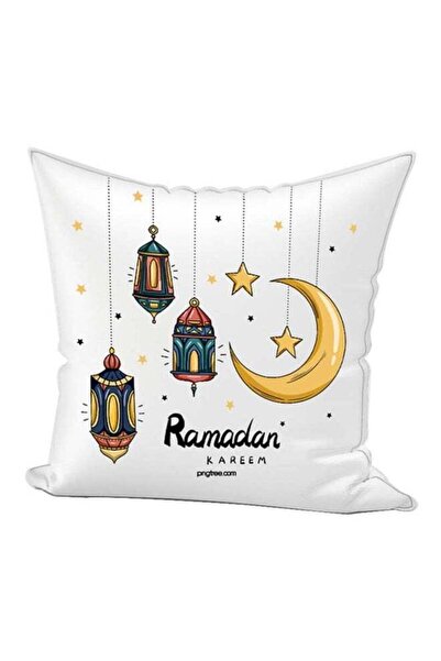 Generic Decorative Ramadan Kareem Printed Throw Pillow White/Yellow/Blue 65x65cm