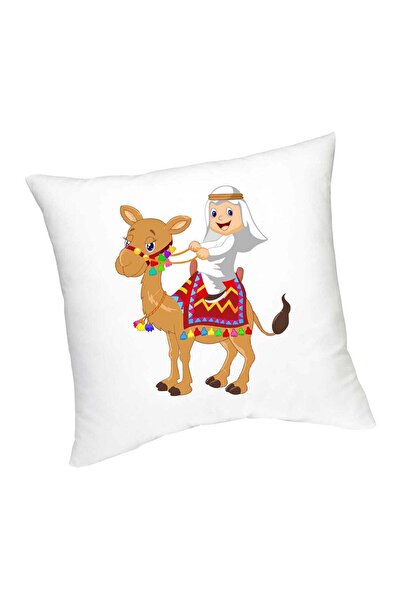 Generic وسادة مطبوعة عليها صورة فتى عربي يركب جملًا من إف إم ستايلز، لون أبيض/بني/أحمر، مقاس 45 سم