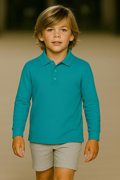MaviMoure Tricou unisex pentru copii, polo basic, culoare uni, mânecă lungă