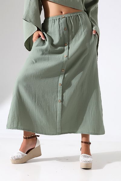 Dreamlike Bohemian Style Kokonat Buttoned a Form Muslin Skirt - 100% Cotton