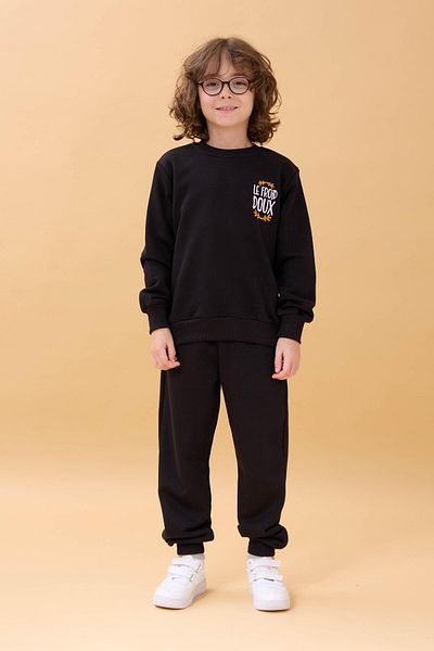 Perendi Boys' Seasonal Double Suit with Embroidery Print Detail - Black