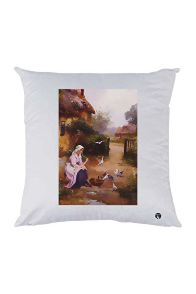 Generic Village Scene Printed Decorative Throw Pillow White/Brown/Green 30x30cm
