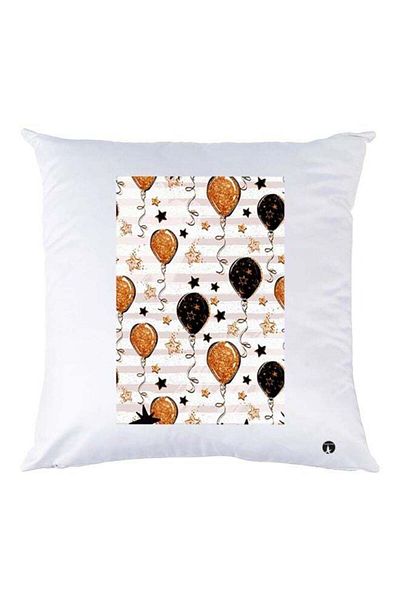 Generic BP Balloon Printed Throw Pillow White/Black/Gold 30x30cm