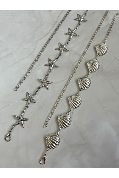 CSR AKSESUAR 2 Pieces Body & Waist & Dress & Pants & Skirt Chain Belt Set with Star-Mussel Figures