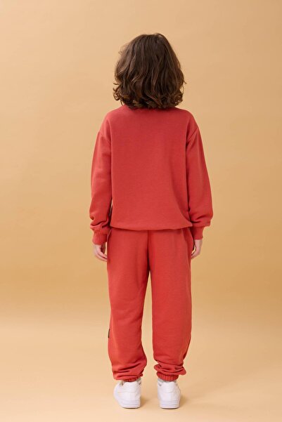 Perendi Boy's Crew Neck Embroidered Seasonal Double Suit - Tile