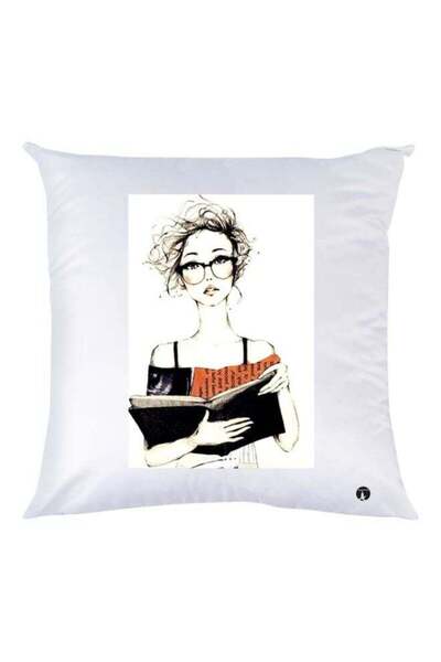 Generic Girl Printed Decorative Throw Pillow White/Black/Orange 30x30cm