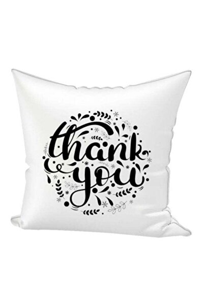 Generic Thank You Printed Throw Pillow White/Black 40x40centimeter