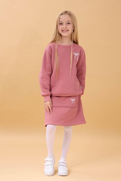 Perendi Girl's Embroidered Hooded Skirt College Suit – Dusty Rose