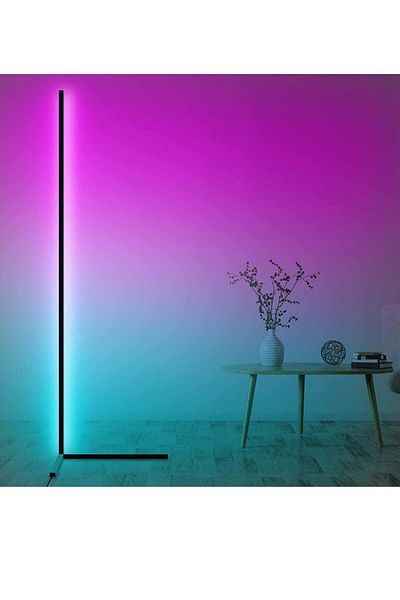 Generic مصباح أرضي زاوية HuHa RGB، مصابيح حديثة متغيرة الألوان، مصباح قائم بارتفاع 140 سم مع جهاز تحكم عن بعد